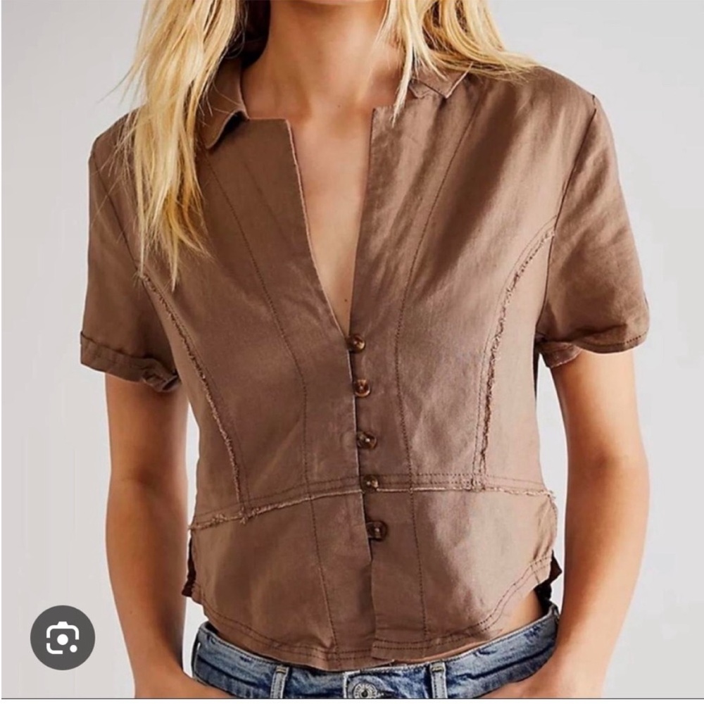Brown Button-Up Women's Top